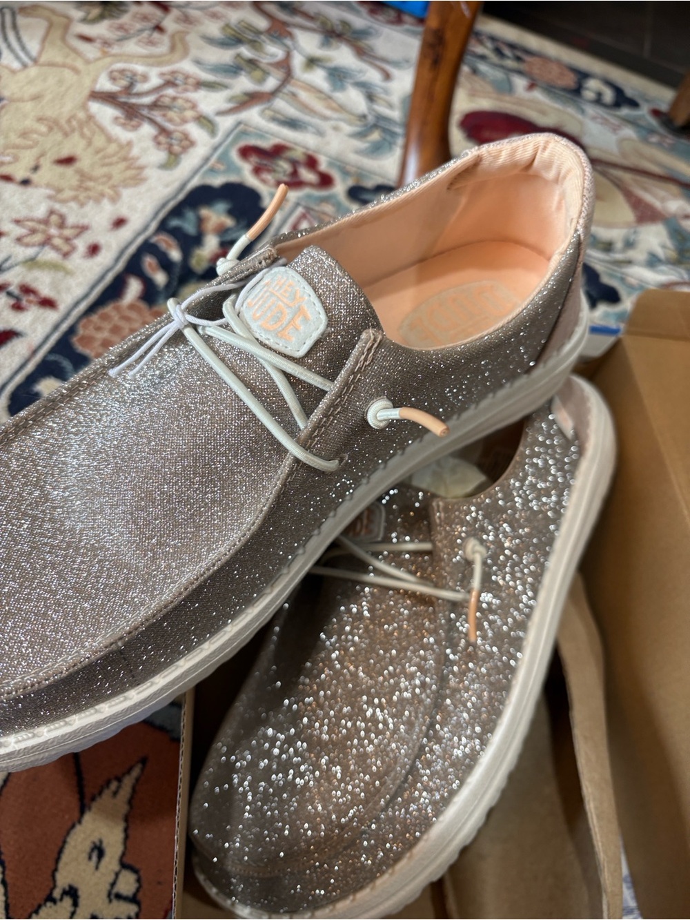 Hey Dude Glitter Slip-On Mules in Silver Bling!